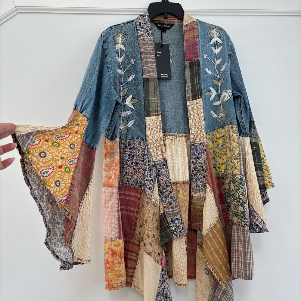 Young Threads Patchwork Denim Kimono Cardigan NWT… - image 3
